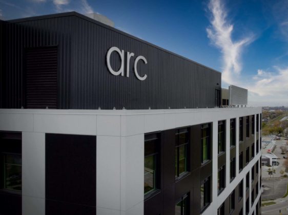exterior building with arc logo