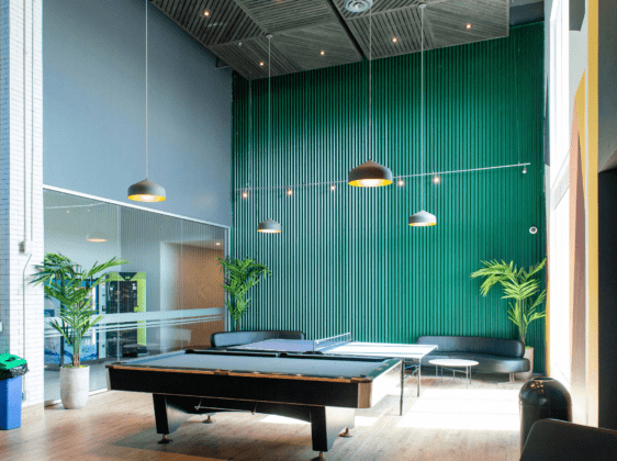 Pool table and ping pong table with couches
