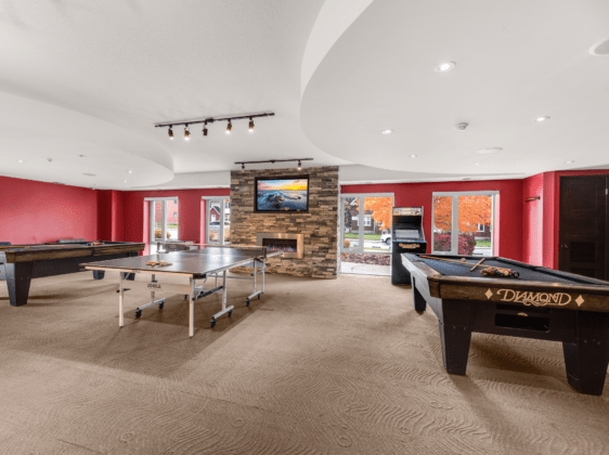 Games rooms with pool tables and ping pong